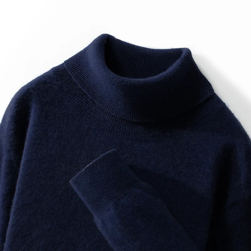 Fall/Winter 12-Needle Flat Lapel 100% Pure Wool Men's Long Sleeve Pullover Knitted Bottoming Shirt Inside