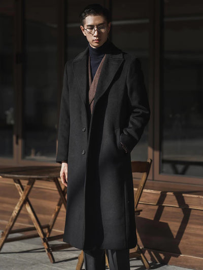 Mauroicardi Autumn Winter Long Warm Black Trench Coat Men Single Breasted Luxury Wool Blends Overcoat 2022 High Quality Clothing