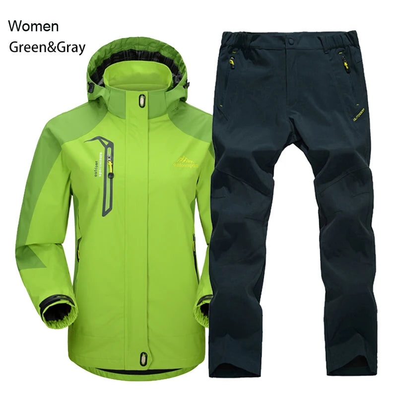 TRVLWEGO Women Jacket Pants Hiking Set Camping Spring Autumn Outdoor Waterproof 20000MM Windbreak Suit Trekking Coat Trousers