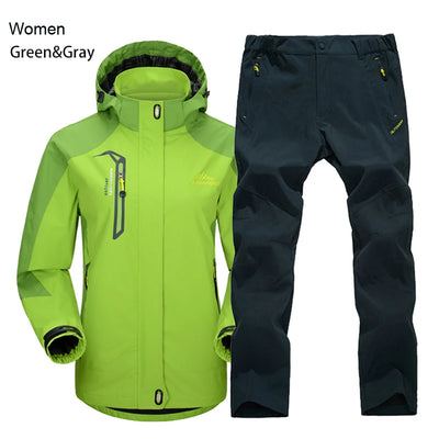 TRVLWEGO Women Jacket Pants Hiking Set Camping Spring Autumn Outdoor Waterproof 20000MM Windbreak Suit Trekking Coat Trousers