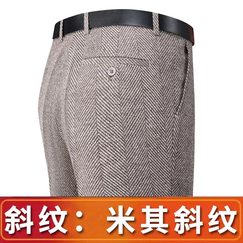 Autumn and Winter Men Thick Woolen Cloth Suit Pants Casual Straight Drape Korean Fashion Business Trousers Male Clothing Q78
