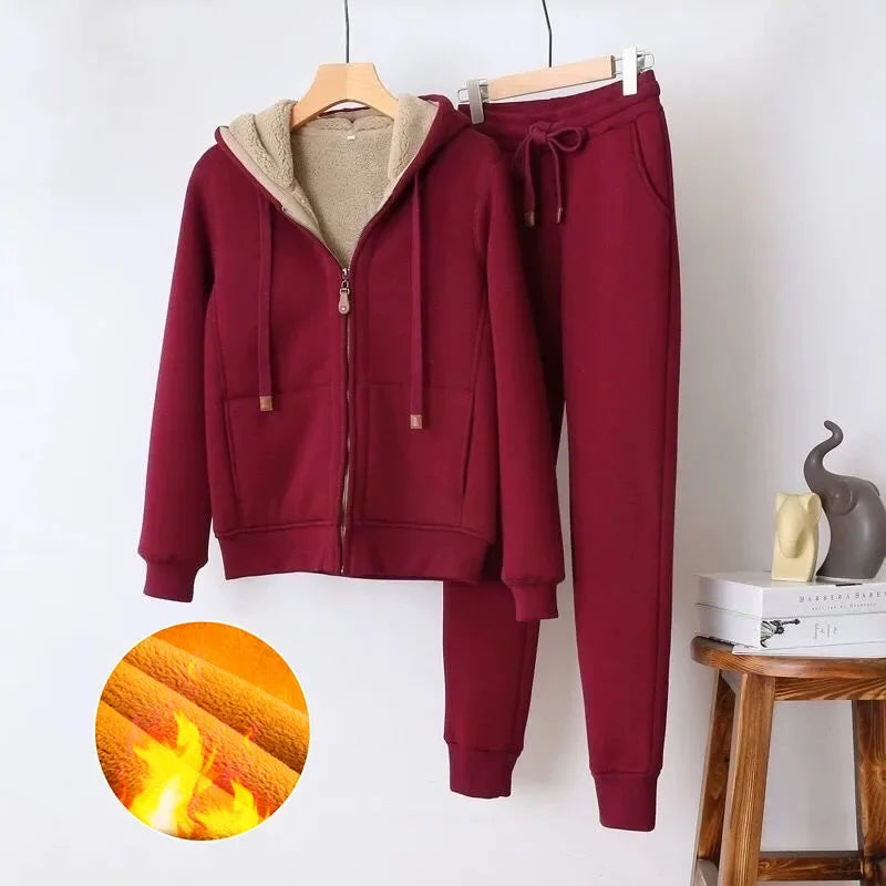 2025 Winter Warm Tracksuit Pants Sets Thick Joggings Lambwool Oversize Sweatsuit Fashion Fleece Sweatshirt Tow Piece Outfits