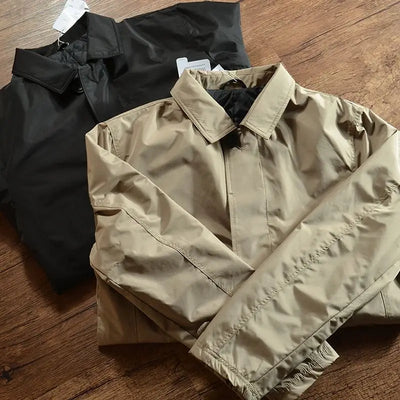 Men's Elegant Windbreaker Korean Style Simple Cotton Jacket for Warmth in Winter Medium Length Lapel Trench Coat Button Up Top