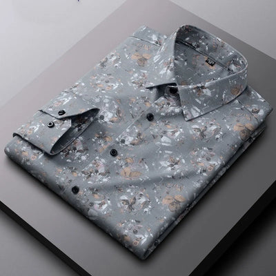 Spring and Autumn new bamboo fiber long sleeve shirt business slim shirt Men's clothing Men's long sleeve printed striped shirt