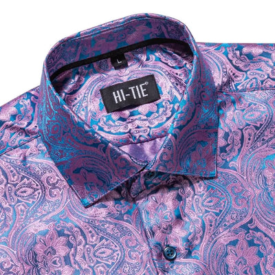 Jacquard Silk Mens Shirts Pink Blue Red Green Gold Long Sleeve Single Breasted Lapel Shirt Blouse Outerwear Wedding Business
