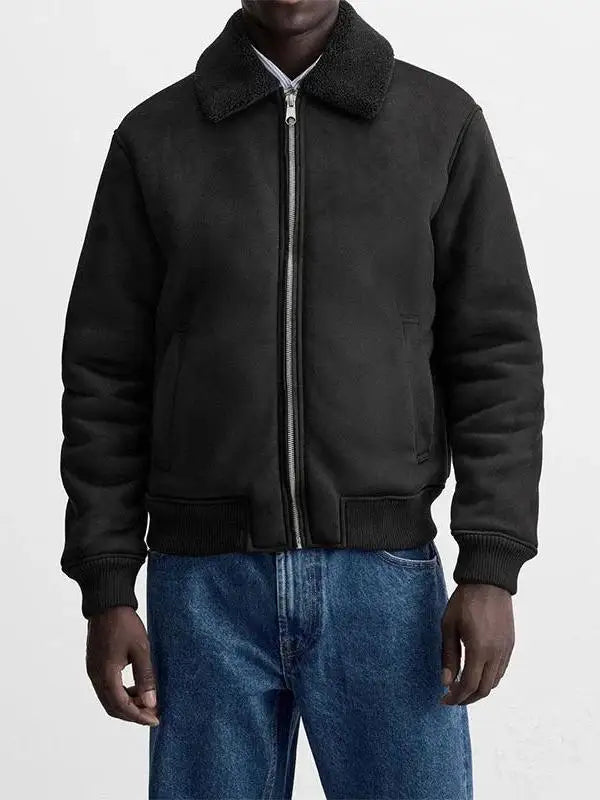 Autumn Winter Men's Casual Thiened Fce Zipper Collar Cardigan Jaet Leather Fur Inteated Outerwear Stand Fit Youth...