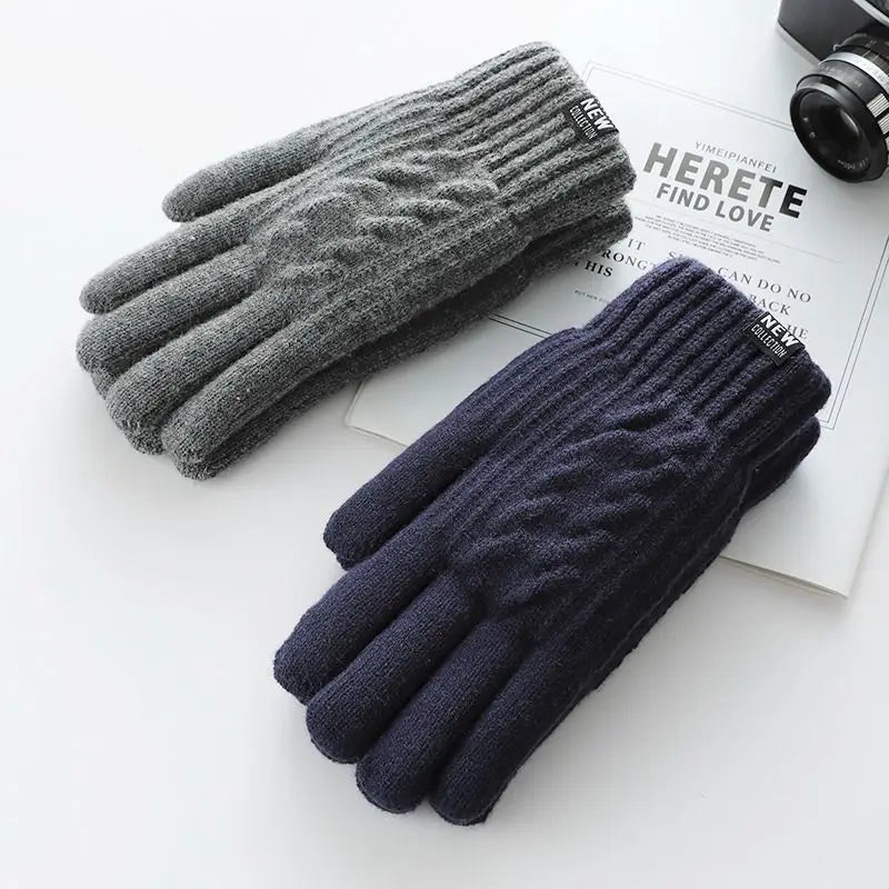 New Men's Warm Full-finger Gloves Winter Touch Screen Plus Fleece Gloves Men's Thick Knitted Cycling Gloves