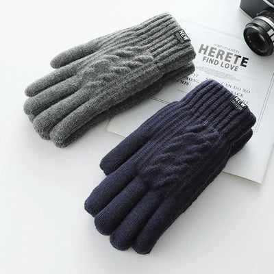 New Men's Warm Full-finger Gloves Winter Touch Screen Plus Fleece Gloves Men's Thick Knitted Cycling Gloves