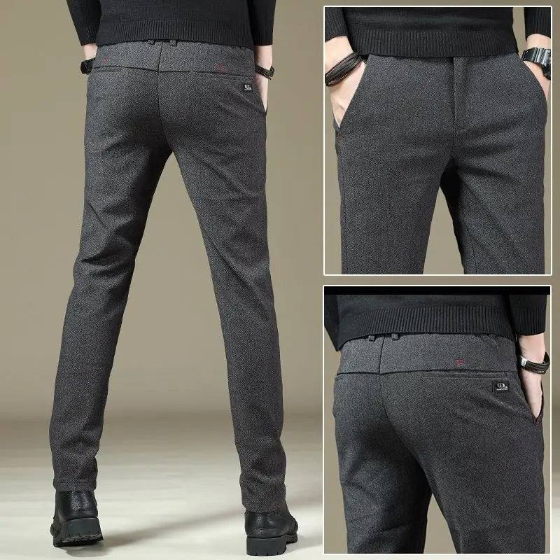 Autumn Winter New Men Casual Fleece Suit Pants Streetwear Fashion Business Versatile Thicken Solid Male Baggy Straight Trousers