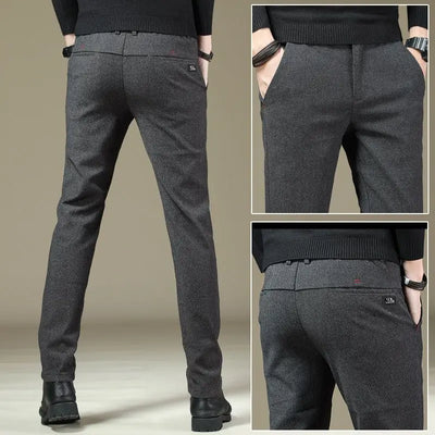 Autumn Winter New Men Casual Fleece Suit Pants Streetwear Fashion Business Versatile Thicken Solid Male Baggy Straight Trousers