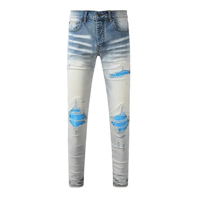 Fashion Top Quality Streetwear Distressed Men's Jeans  Vintage Low Rise Stretch Skinny Button Fly Ripped Hold Pants
