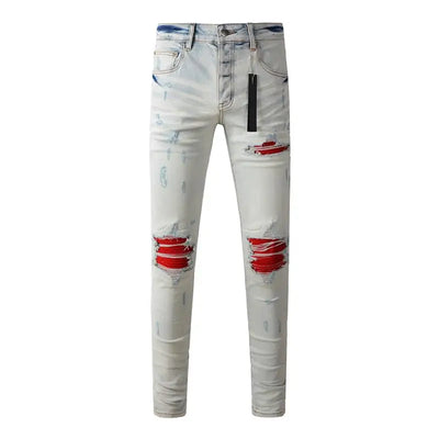 Fashion Top Quality Streetwear Distressed Men's Jeans  Vintage Low Rise Stretch Skinny Button Fly Ripped Hold Pants