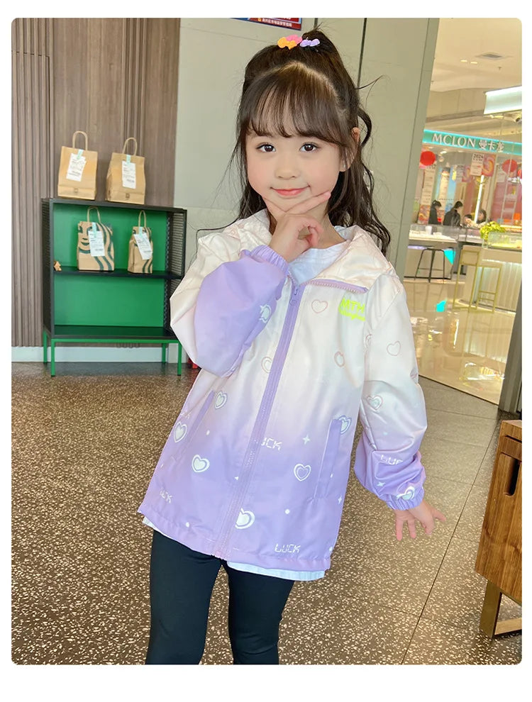 KPop Demon Hunters Girls Hood Jacket Kids Windbreak Coat Outdoor Casual Waterproof Jackets Zip Up Coat Movie Anime Outerwear