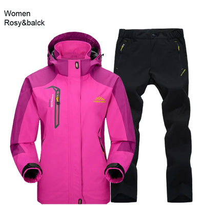 TRVLWEGO Women Jacket Pants Hiking Set Camping Spring Autumn Outdoor Waterproof 20000MM Windbreak Suit Trekking Coat Trousers