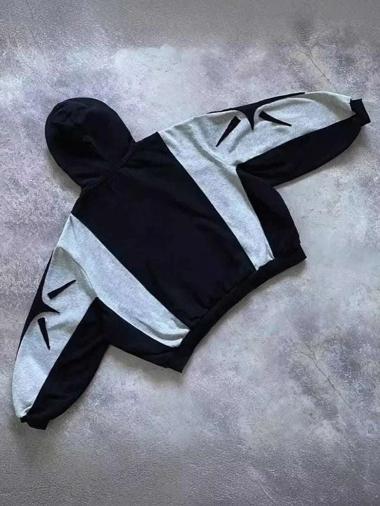 Y2K Embroidered Design Loose Zipper Men's Hoodie Geometric Pattern  Women's Sportswear Gothic Street Wear Extra Large Casual Men