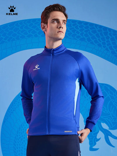 Kelme Men's Football Training Jacket Outdoor Windproof Stand Collar Knitted Jacket Running Sports Training Jacket
