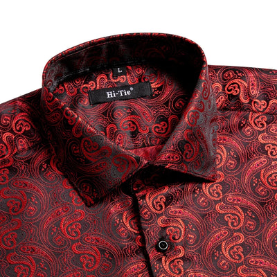 Jacquard Silk Mens Shirts Pink Blue Red Green Gold Long Sleeve Single Breasted Lapel Shirt Blouse Outerwear Wedding Business