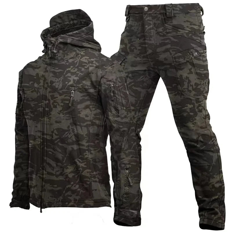 Men's Winter Waterproof Suit Hiking Tracksuit Set Softshell Jackets Camping Coat Tactical Pants Fishing Fleece Trousers