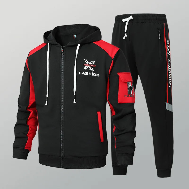 New men's Zipper Cardigan, Pants, High-end Fashion Two-piece Set, Casual Sportswear, Spring and Autumn Printed Commuting Set