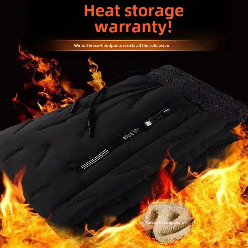 Men's Cotton Quilted Trousers Winter Fleece-Lined And Thickened Casual Fashionable Loose-Fit Plus Size Ankle-Length Straight-Leg