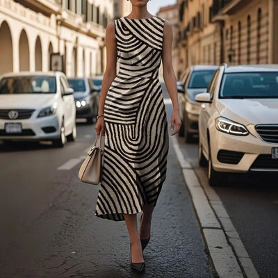 Elegant Floral Sleeveless Dress for Women Elegant Timeless Fashion Long Ankle Length Polyester Fiber Independent Station