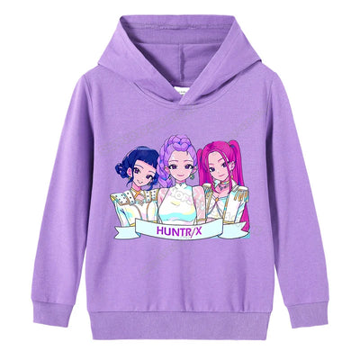 K-pop Demon Hunters Hoodies Girl Thin Hooded Sweatshirt Autumn Tracksuit Hood Sportswear Long Sleeve Pullover Kids Clothing