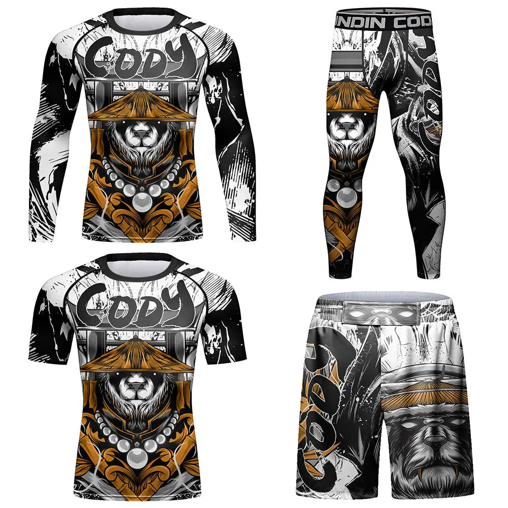 Rush Guard Jiu jitsu MMA Compression T-Shirt+Pant Suit Muay Thai Shorts Bjj Boxing Rashguard Men's Grappling Kickboxing Clothing