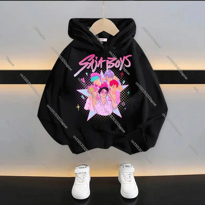 New 2025 KPop Demon Hunters Kids Hoodie: Cartoon Character Hooded Sweatshirt For Boys & Girls Casual Comfy Top