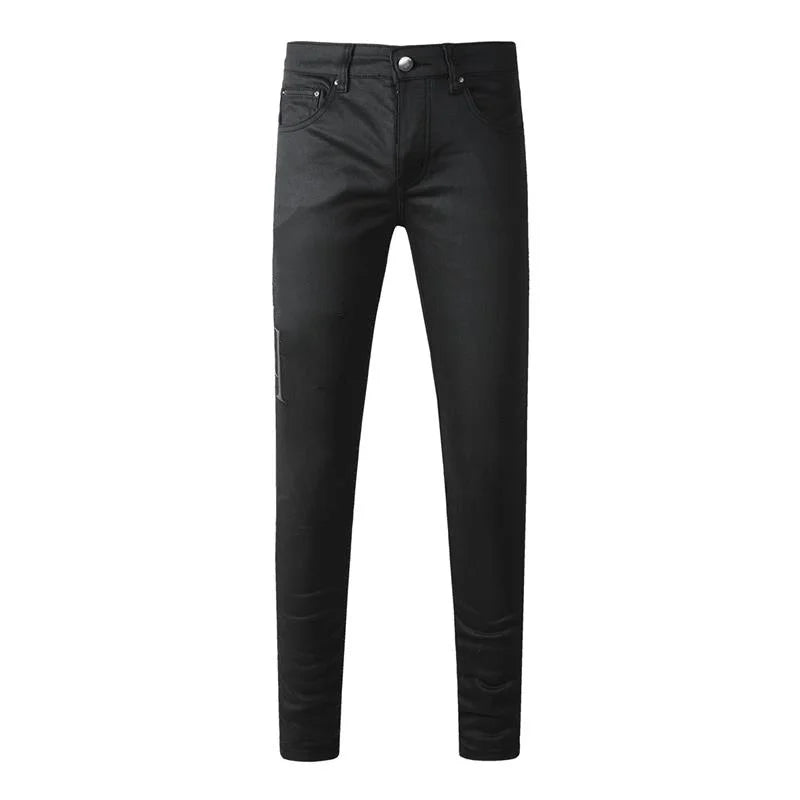 Fashion Top Quality Streetwear Distressed Men's Jeans  Vintage Low Rise Stretch Skinny Button Fly Ripped Hold Pants