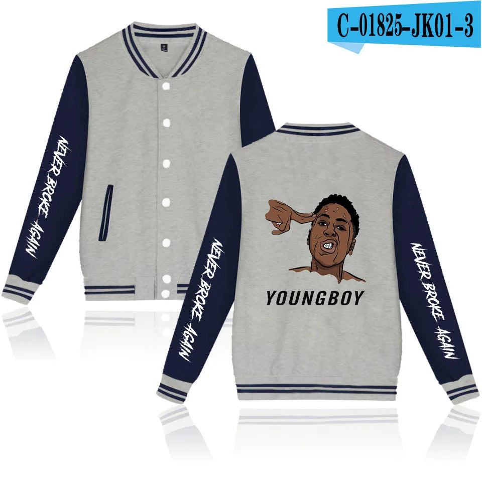 Rapper YoungBoy Never Broke Again Baseball Jacket Men's Hoodie Sweatshirt Boys Girls Harajuku Jackets Streetwear College Coats