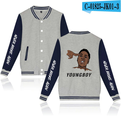 Rapper YoungBoy Never Broke Again Baseball Jacket Men's Hoodie Sweatshirt Boys Girls Harajuku Jackets Streetwear College Coats
