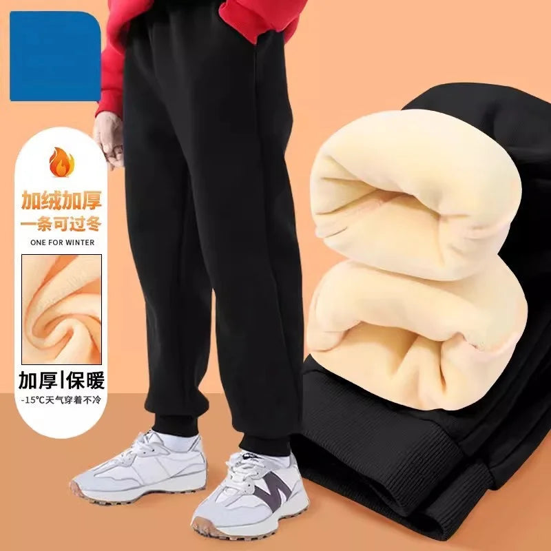 Winter Kids Thick Padded Pants Autumn 3-10Y Children Straight Fleece Warm Sports Trousers Baby Girls Boy Elastic Waist Sweatpant