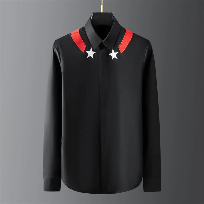 High-end men's shirt printed men's shirt long-sleeved lapel shirt daily outdoor shopping comfortable fabric large size xs-6xl