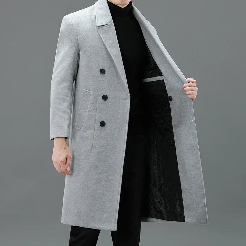 High Quality Men's Winter Long-Length Woolen Coats Outwear Business Casual Cotton Thicken Overcoat Loose Warm Windbreaker Jacket