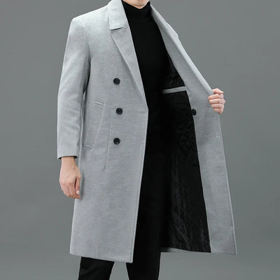 High Quality Men's Winter Long-Length Woolen Coats Outwear Business Casual Cotton Thicken Overcoat Loose Warm Windbreaker Jacket