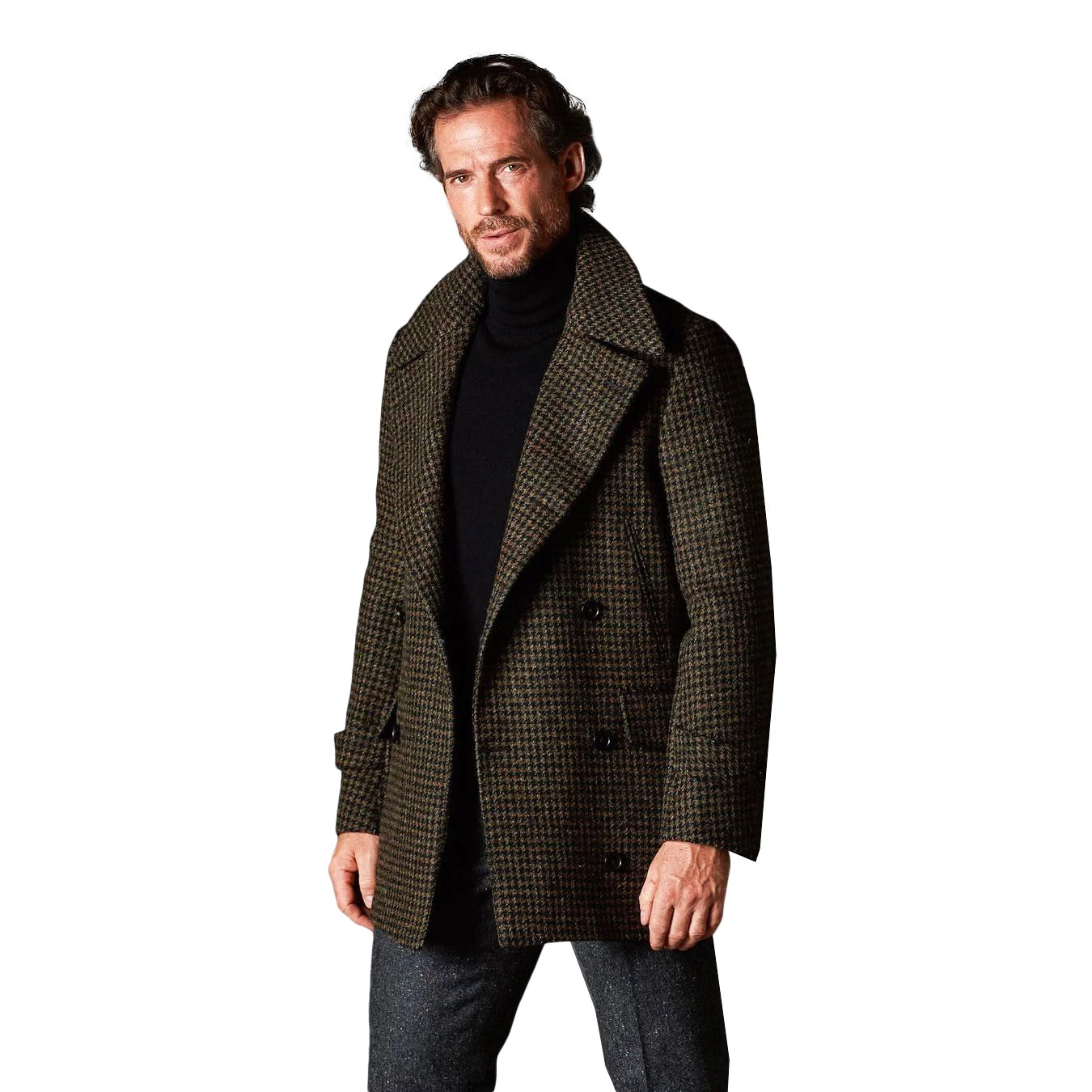 Winter Men Suit Woolen Classic One-Piece Coat Vintage Small Lattice Closure Collar Jacket Wedding Tuxedos Hot Sale Customized