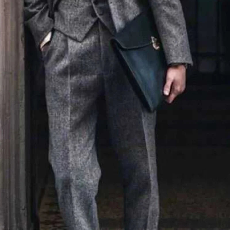 Vintage Naples Wool Herringbone Pants Autumn and Winter American-Style Coarse Twill British Slim-Fit Casual Pants