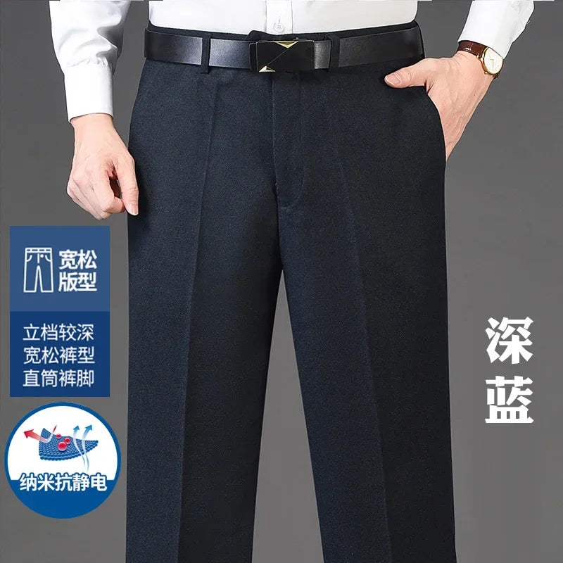 Autumn and Winter Men Thick Woolen Cloth Suit Pants Casual Straight Drape Korean Fashion Business Trousers Male Clothing Q78