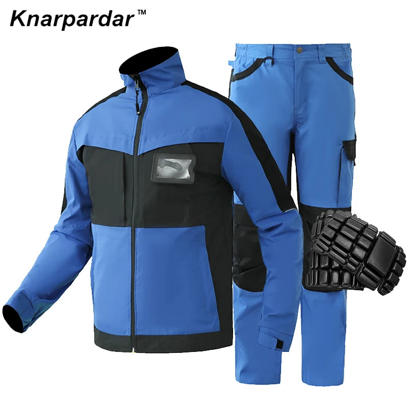 Men's Green Blue Work Suit Work Jacket and Pants with Knee pads Construction Maintenance workers Auto Repair Workwear