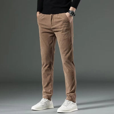High Quality Brand Men's Corduroy Thicken Pants Fashion Khaki Narrow Leg Casual Pants Thermal Plush Trousers  Autumn Winter Male