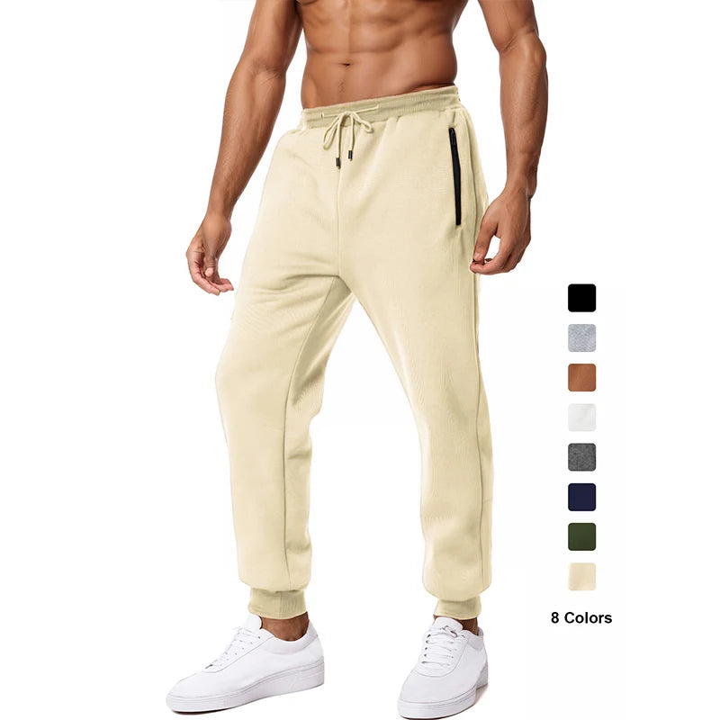New Sweatpants Side Zipper Pockets Men Joggers Track Pants Elastic Waist Sport Casual Trousers Baggy Fitness Gym Clothing