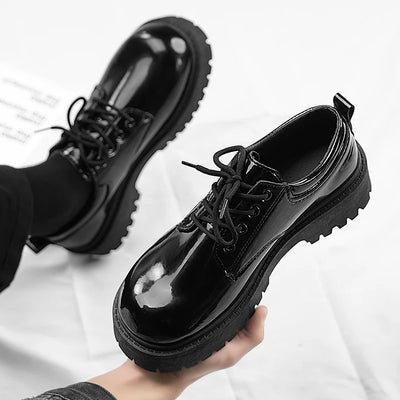 STRONGSHEN Men Patent  Leather Shoes Round Toe Casual Platform Business Shoes Fashion Wedding Banquet Party Formal Dress Shoes