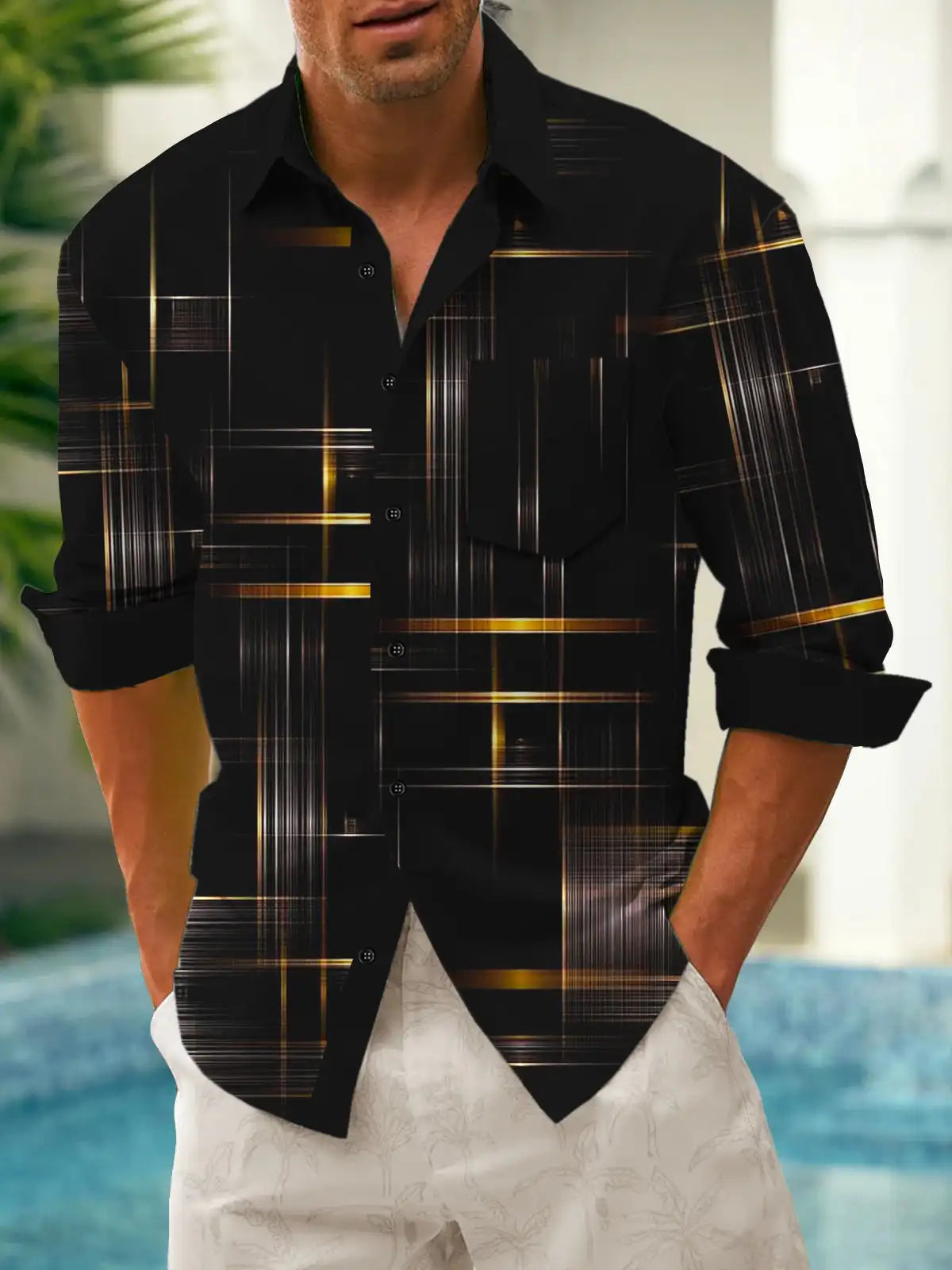 Men's shirts, button down shirts, casual shirts, spring and summer, printed long sleeves, daily, fashionable, comfortable