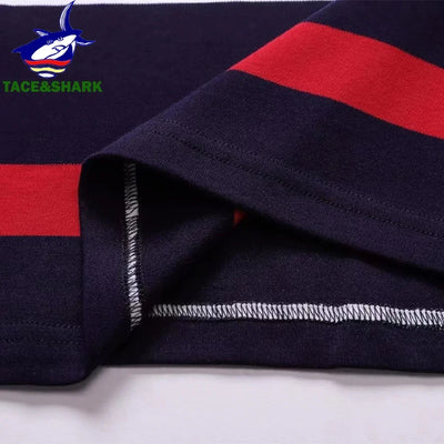 TACE&SHARK High Quality American British Royal Royal Sport Embroidered Stand Collar Polo Shirt Men's Long Sleeves Striped Tops