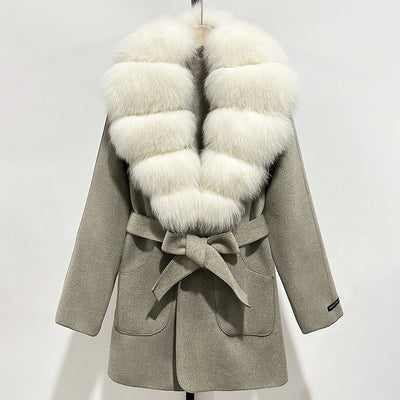 Wool Blend Jacket Autumn Women Winter Fashion Real Fox Fur Collar European Fahsion Woolen Coat Natural Fur Collar Coat Female