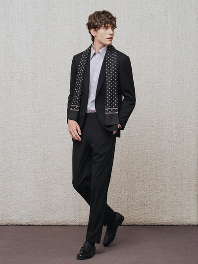 Men's Black 97% Wool Suit Set - Easy Care Business & Wedding Blazer with Dress Pants, Versatile Office-to-Event Formal Attire