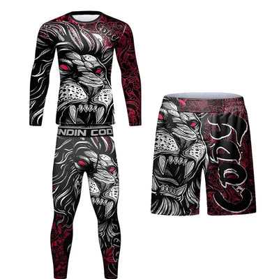 Rush Guard Jiu jitsu MMA Compression T-Shirt+Pant Suit Muay Thai Shorts Bjj Boxing Rashguard Men's Grappling Kickboxing Clothing
