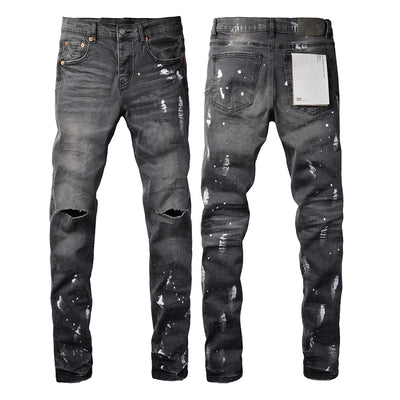 High Street Ripped Black American Jeans Paint Brand 9036 Pants for Women Fashionable Casual Torn Denim Skinnies