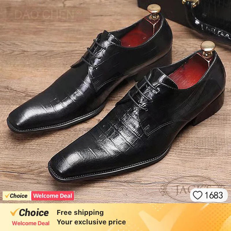 2024 italian Men's Genuine Leather Shoes Fashion Leather Formal Oxford Shoes Office Black Red Pointed Men Dress Wedding Party