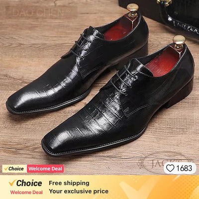 2024 italian Men's Genuine Leather Shoes Fashion Leather Formal Oxford Shoes Office Black Red Pointed Men Dress Wedding Party